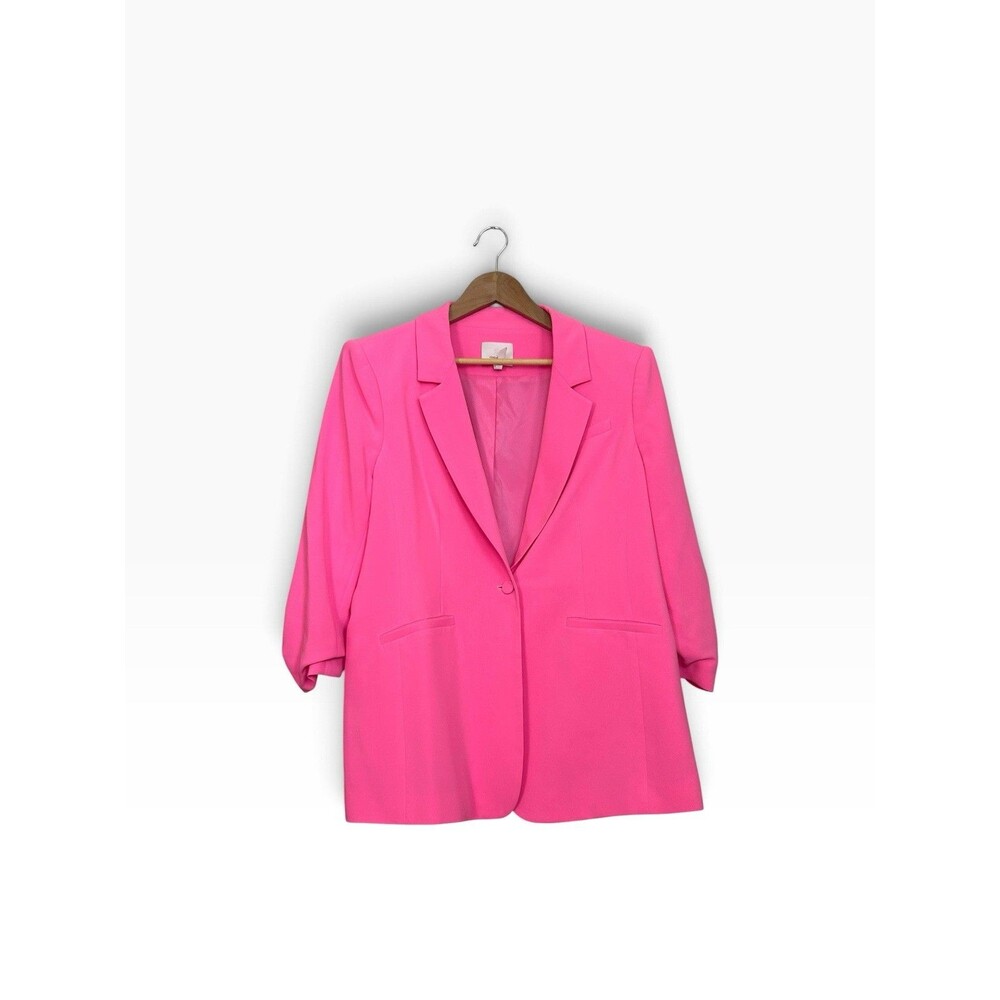 Cinq A Sept Khloe Blazer Womens 14 Pink Ruched Sleeve Relaxed Fit Preppy $385